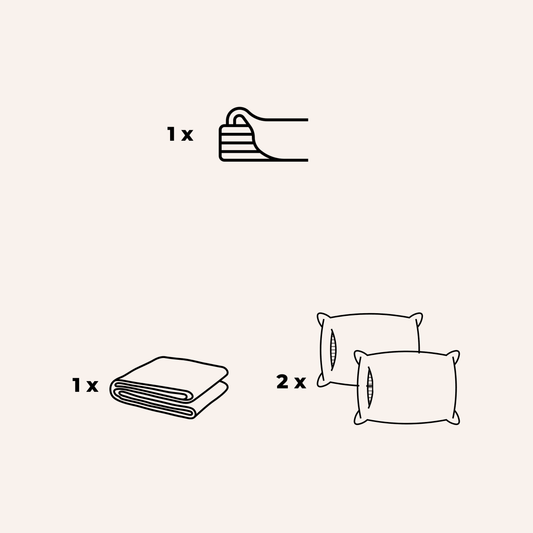 Jogo Lençol de Cima conjunto com 1 fronha e 2 almofadas de bambu em ilustração de componentes do jogo de cama.