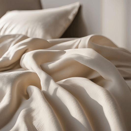 Lençóis brancos e suaves em cama devidamente arrumada, mostrando textura macia do tecido.