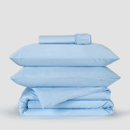 Jogo Capa de Edredão roupa de cama azul céu bambu by Momo Cotton – tecido de cetim 300 fios, suave, respirável e sustentável.