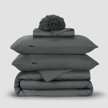 Jogo Capa de Edredão roupa de cama cinzento bambu by Momo Cotton – tecido de cetim 300 fios, suave, respirável e sustentável.